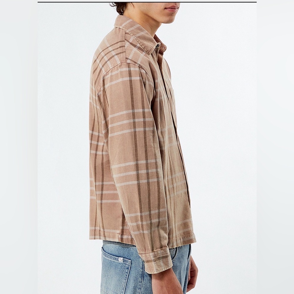 Men's Pacsun Brown Washed Cropped Flannel Shirt. Size Med - Picture 2 of 7